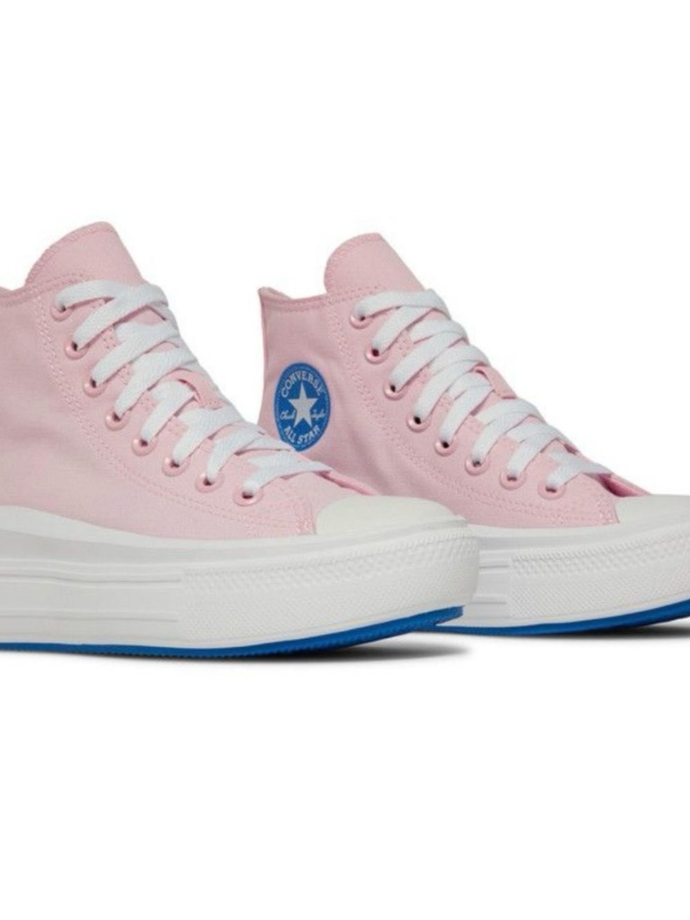 Converse Pink High Top Platform Sneakers with Blue Logo